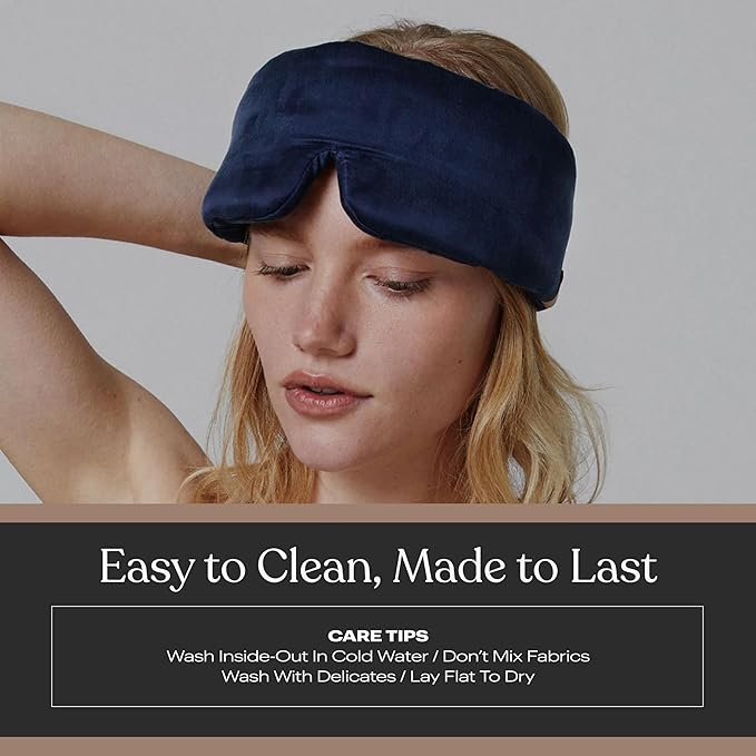Lunya Sleep Mask with Box - Washable Silk Sleeping Mask and Headband for Beauty Routines - Thermoregulating Comfort for Restful Nights - Silk Eye Mask for Women - Small - Deep Blue