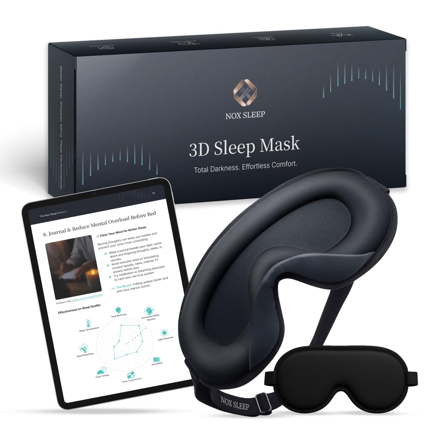Nox Sleep 3D Sleep Mask for Men, 100% Light Blocking Eye Mask for Sleep, Ice Silk Adjustable Sleeping Mask for Side Sleepers, Soft Breathable Blindfold, Perfect Sleep Mask for Travel & Women (Black)