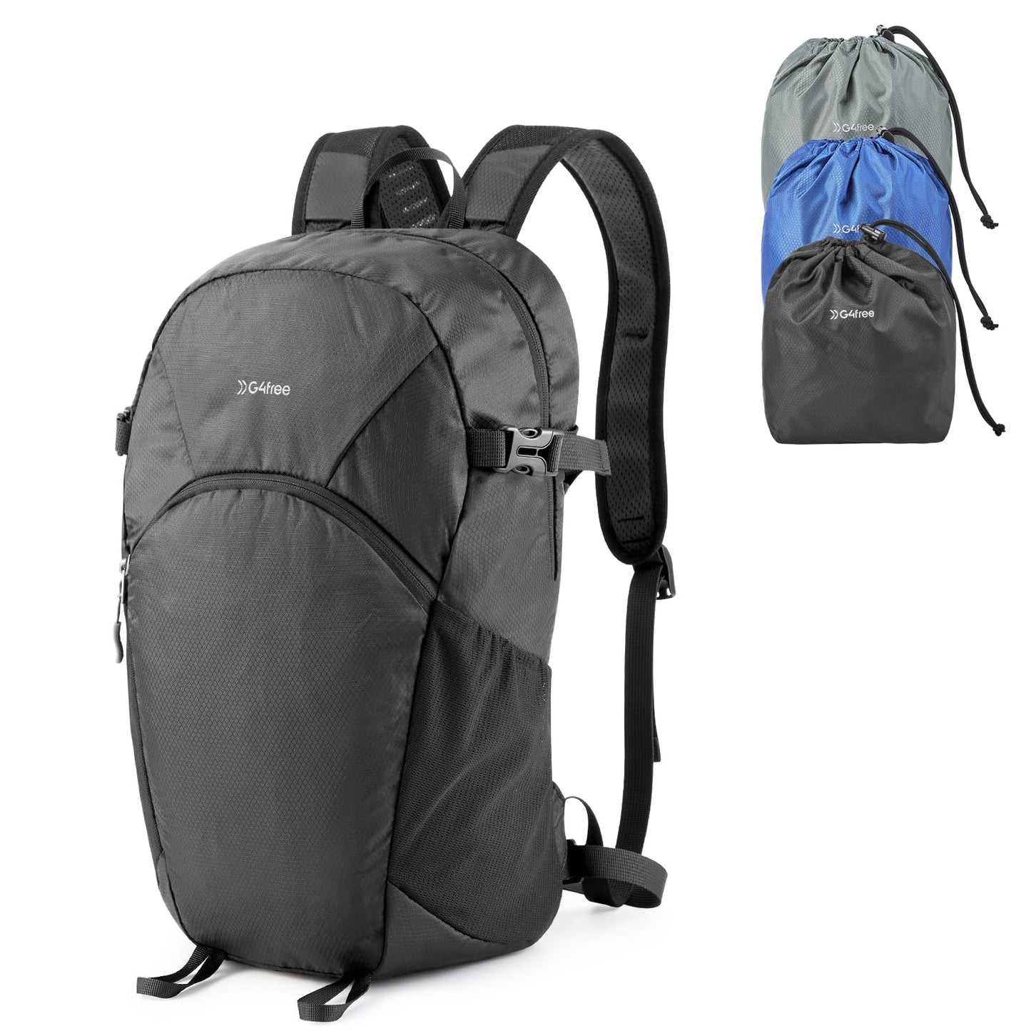 G4Free Hiking Backpack with Thickened Back Panel Packable 25L Lightweight Foldable Travel Daypack for Men Women(Black)