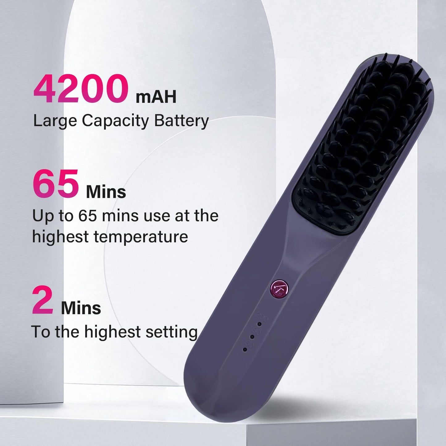 Cordless Hair Straightener Brush Hot Comb Hair Straightening Iron Wireless Hot Combs, Anti Burn for Natural Black Hair Beard Wigs Wonmen Gifts - Purple