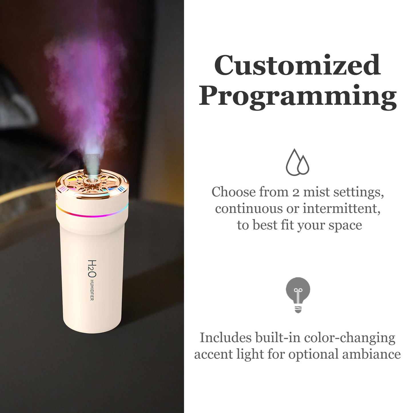 Car Diffuser Humidifier with Night Lights Portable 300mL USB Powered Cool Mist Auto Shut-Off Quiet Perfect for Car Home Office Bedroom (Beige)