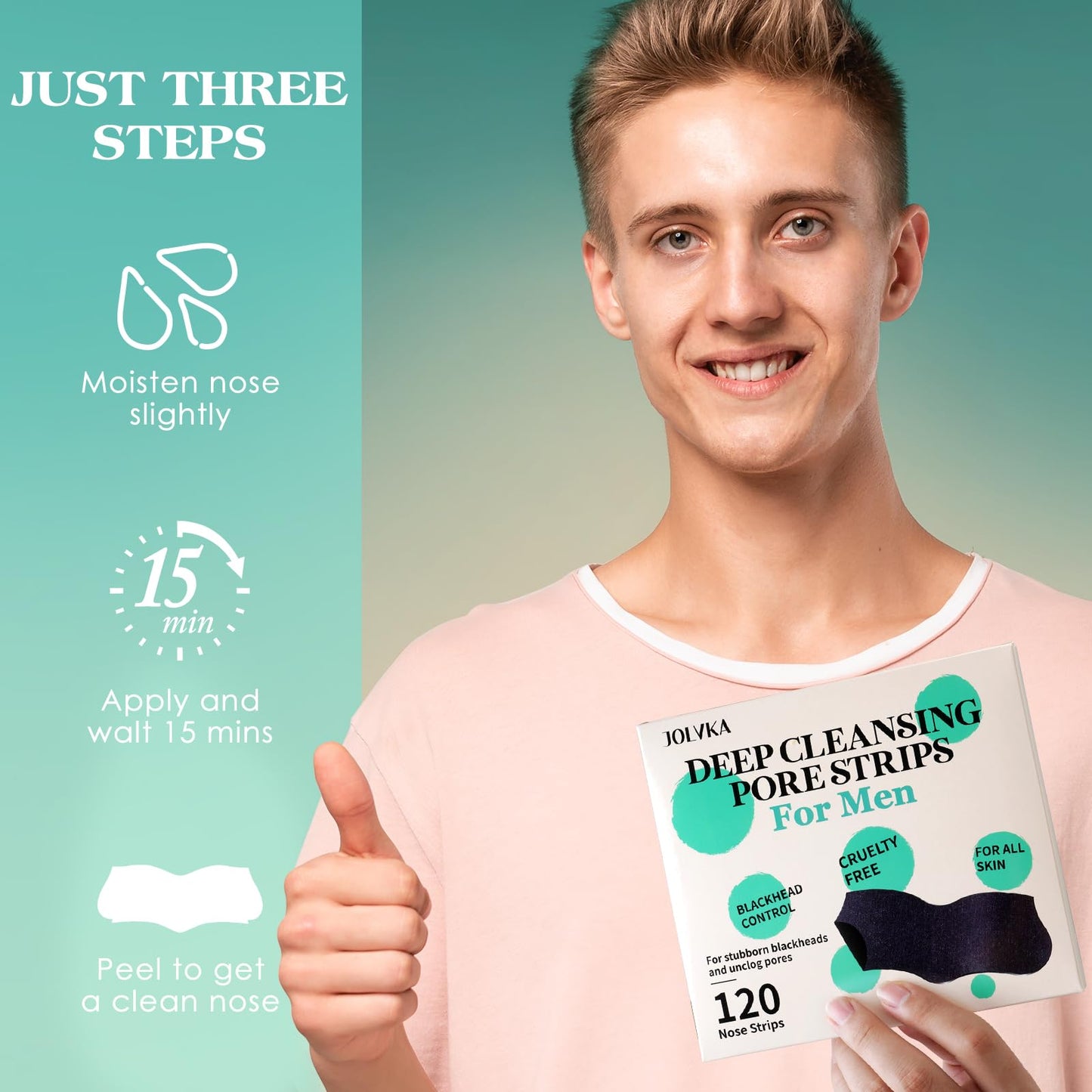 JOLVKA Blackhead Remover Pore Strips For Men, (120 Strips) Deep Cleansing Nose Strips - Charcoal Pore Strips - Unclogs Pores