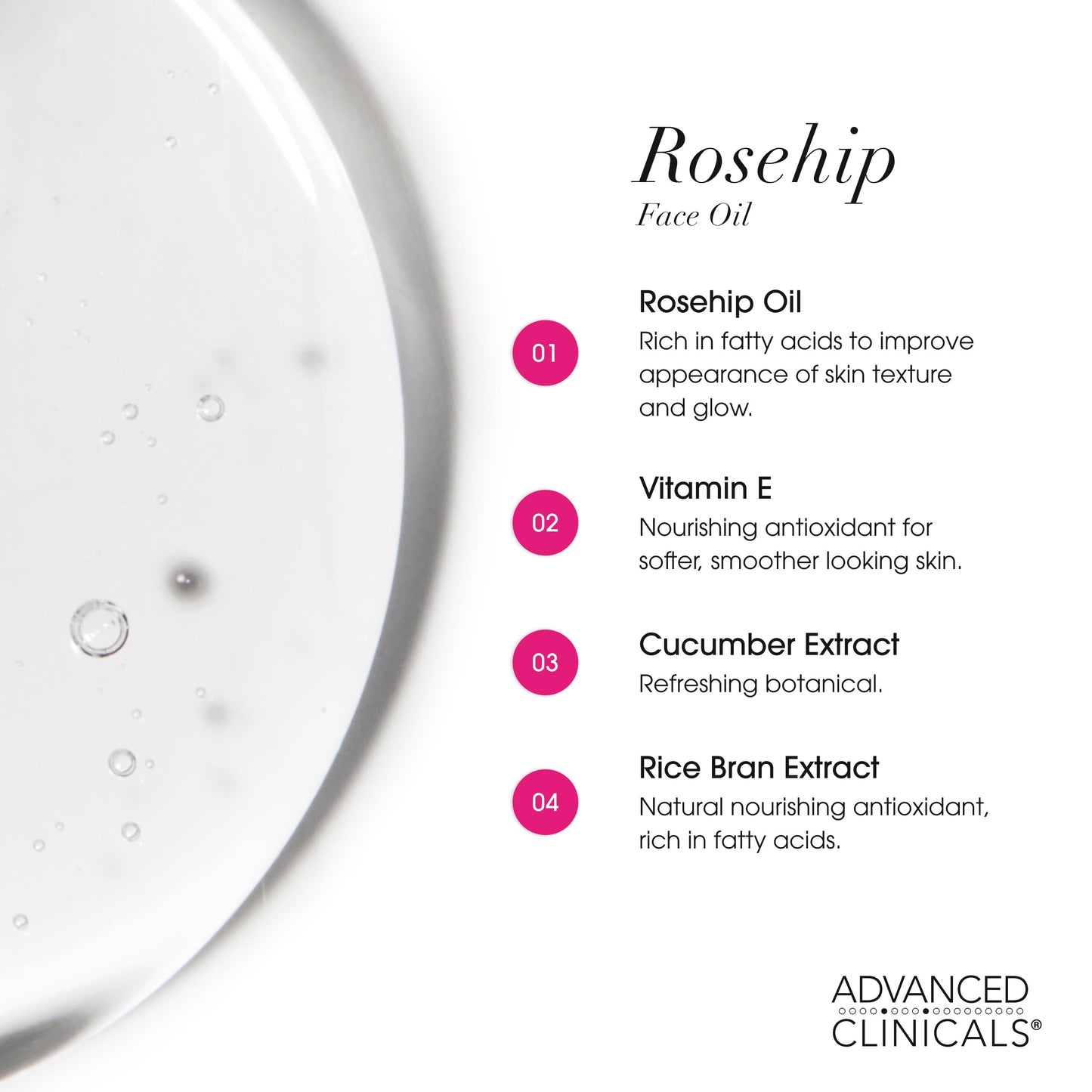 Advanced Clinicals Rosehip Oil For Face With Vitamin E + Botanicals Helps Improve Look Of Dark Spots, Wrinkles, Fine Lines, & Uneven Looking Skin Tone | Moisturizing Skin Care Face Serum, 1.8 Fl Oz