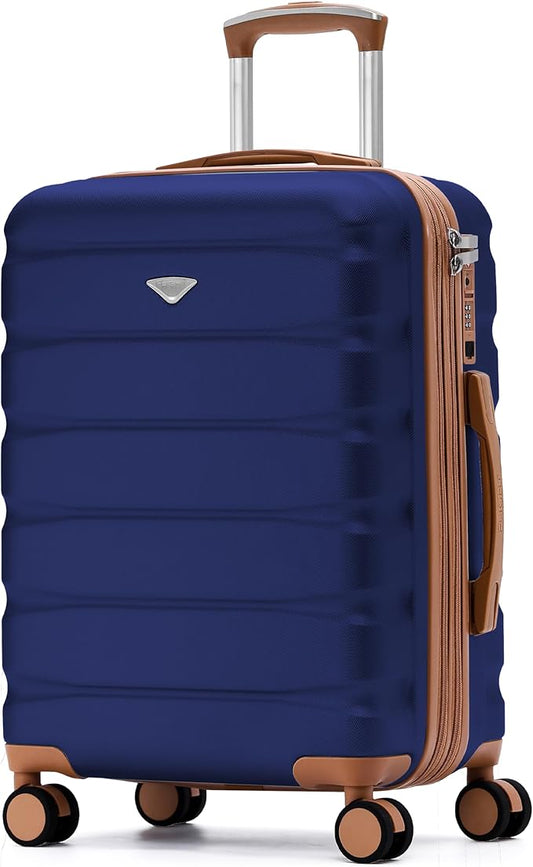 Carry On Suitcase Hardside TSA Lock & USB Port Silent Double Spinner Wheels Maximum Overhead Carry-On Bag Approved For Many Airlines( 22x18x10" ,Navy/Tan )