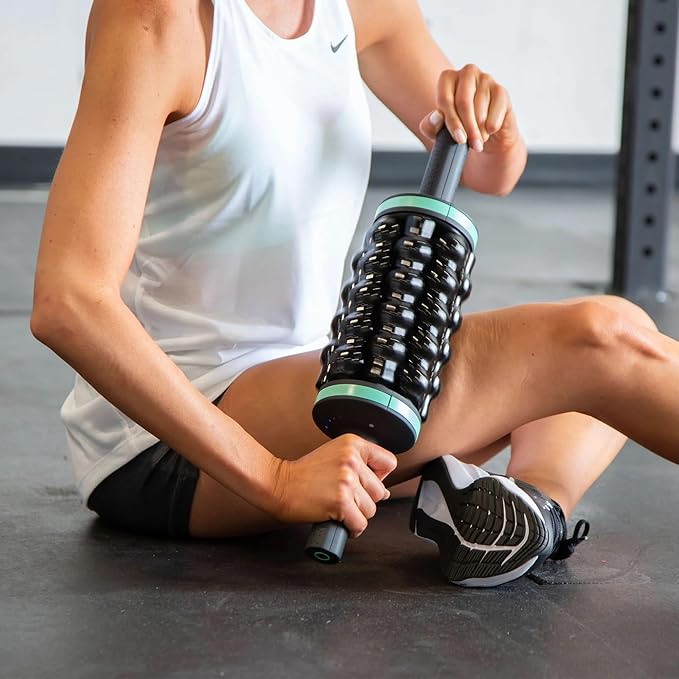 Chirp RPM Rolling Percussive Massager – Deep Tissue Muscle Massager and Back Roller with Hands-Free Base, Rechargeable Leg Massager Roller, 5-Speed Massage Roller Stick for Legs, Foot & Calf Massager