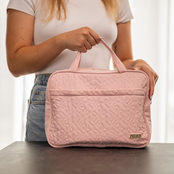 Carrywell |Not Made In China| Hanging Toiletry Travel Bag For Women, Makeup Organizer Case, Water-Resistant Cosmetic Bag For Full-size Containers, Toiletries (Pink, Medium)