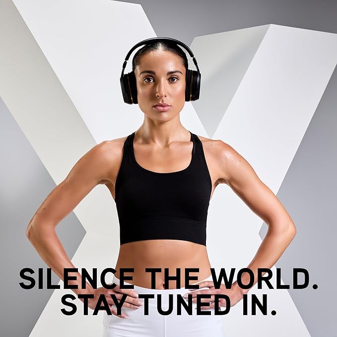 BlueAnt Pump X - The Gym Headphones | Sports Headphones | Cushioned & Cooling Ear Pads | (ANC) Active Noise Cancelling/Advanced Transparency | Wireless | Up to 58hr Play Time (Black | Gold)