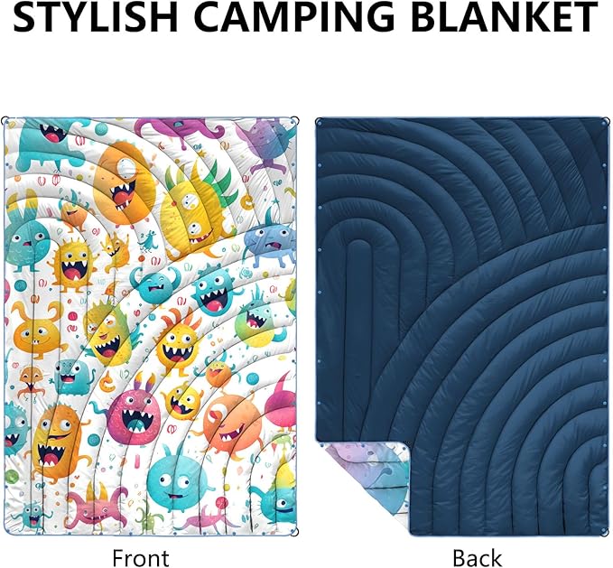Camping Blanket,Puffy Printed Camp Blankets Lightweight Packable for Outdoor Camping,Traveling, Stadium, Hiking, Picnics