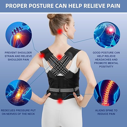 Back Brace Posture Corrector for Women and Men, Upgraded Full Back Brace Support, Adjustable Shoulder Back Support, Upper and Lower Back Pain Relief - Scoliosis, Hunchback, Hump, Thoracic, Spine Corrector (Medium)
