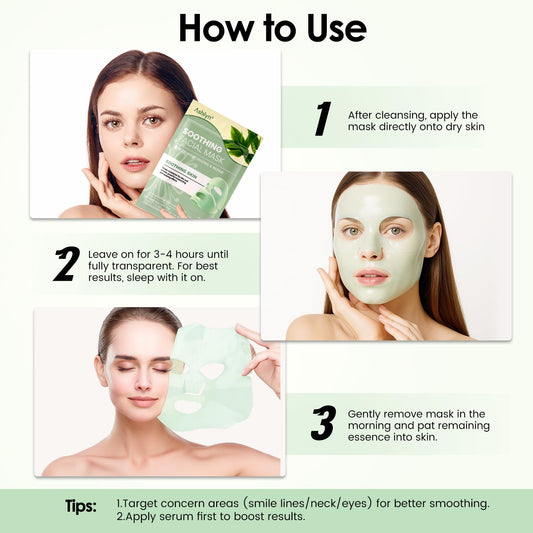 Ashlyn Green Tea Soothing Collagen Face Mask - Overnight Hydrating Sheet Mask with Hyaluronic Acid & Collagen for Sensitive Skin, Deep Moisture Calming Relief for Glass Skin, 35g, 5ea