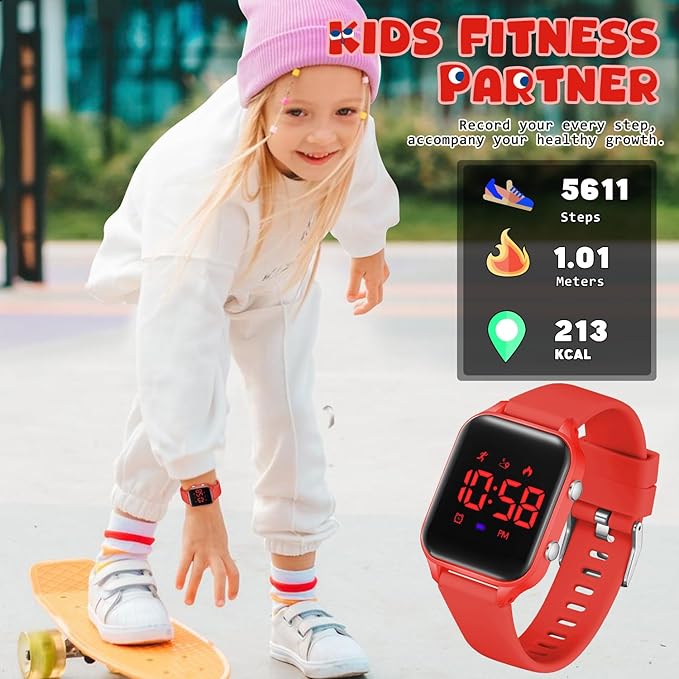Kids Digital Watches for Boys Girls, Sports Watch with Fitness Tracker, Pedometer, Alarm Clocks, Stopwatch, No App Needed Waterproof Kids Watch, Gift for Teens Student Girls Boys Ages 5-14