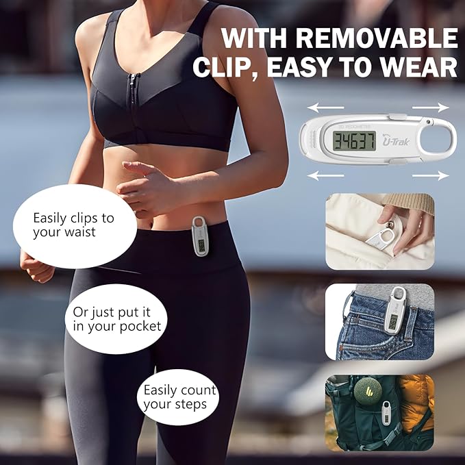3D Pedometer for Walking with Removable Clip and Carabiner Simple Step Counter for Walking Accurate Clip On Step Tracker for Men Women Kids