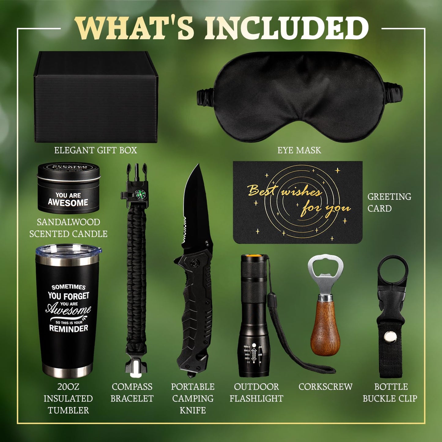 HN HAIINAA Birthday Gifts Baskets for Men, Cool Camping Gift Sets for Guys, Son, Brother, Boyfriend, Dad, Husband, Fathers Day Christmas Men Gifts Ideas