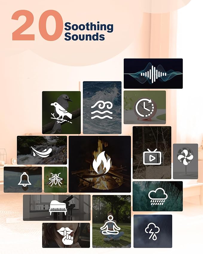 Travel White Noise Sound Machine 20 Sounds, Portable Sound Machine for Adults Sleep, Mini Sleep Aid with Adjustable Volume, 3 Timers, Colorful Night Light, Rechargeable for Baby, Home, Registry Gift
