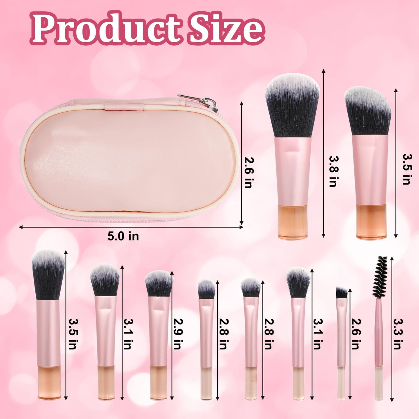 10 Pcs Mini Travel Makeup Brush Set, Portable Travel Size Makeup Brushes Kit for Foundation, Eyeshadow, Blush, Contour & Concealer