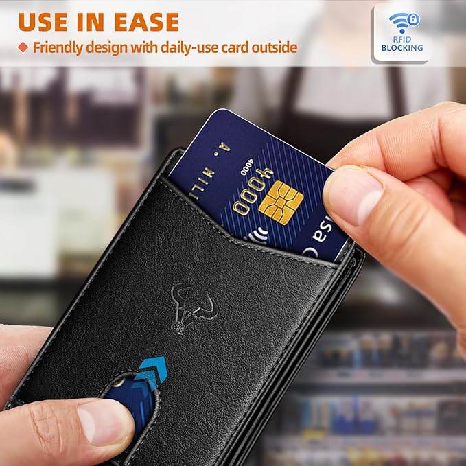 BULLIANT Men Wallet, Slim Leather Wallet Front Pocket Card Holder Gift For Men 11 Slots RFID Blocking