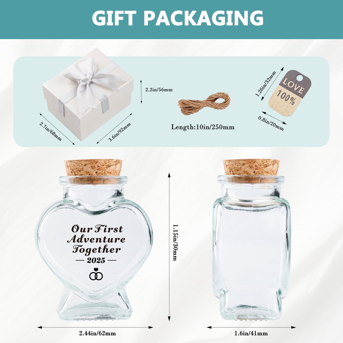 Azrra Honeymoon Sand Keepsake Jar 2025, Bridal Shower Gifts, Honeymoon Essentials for Newlywed, Engagement, Wedding Gifts for Couples 2025, Heart Shaped Jar with DIY Stickers & Gift Box