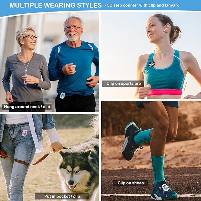 3D Step Counter Clip On with LED Backlight Pocket Pedometer for Walking Outdoor Activities Fitness Tracker Without Smartphone