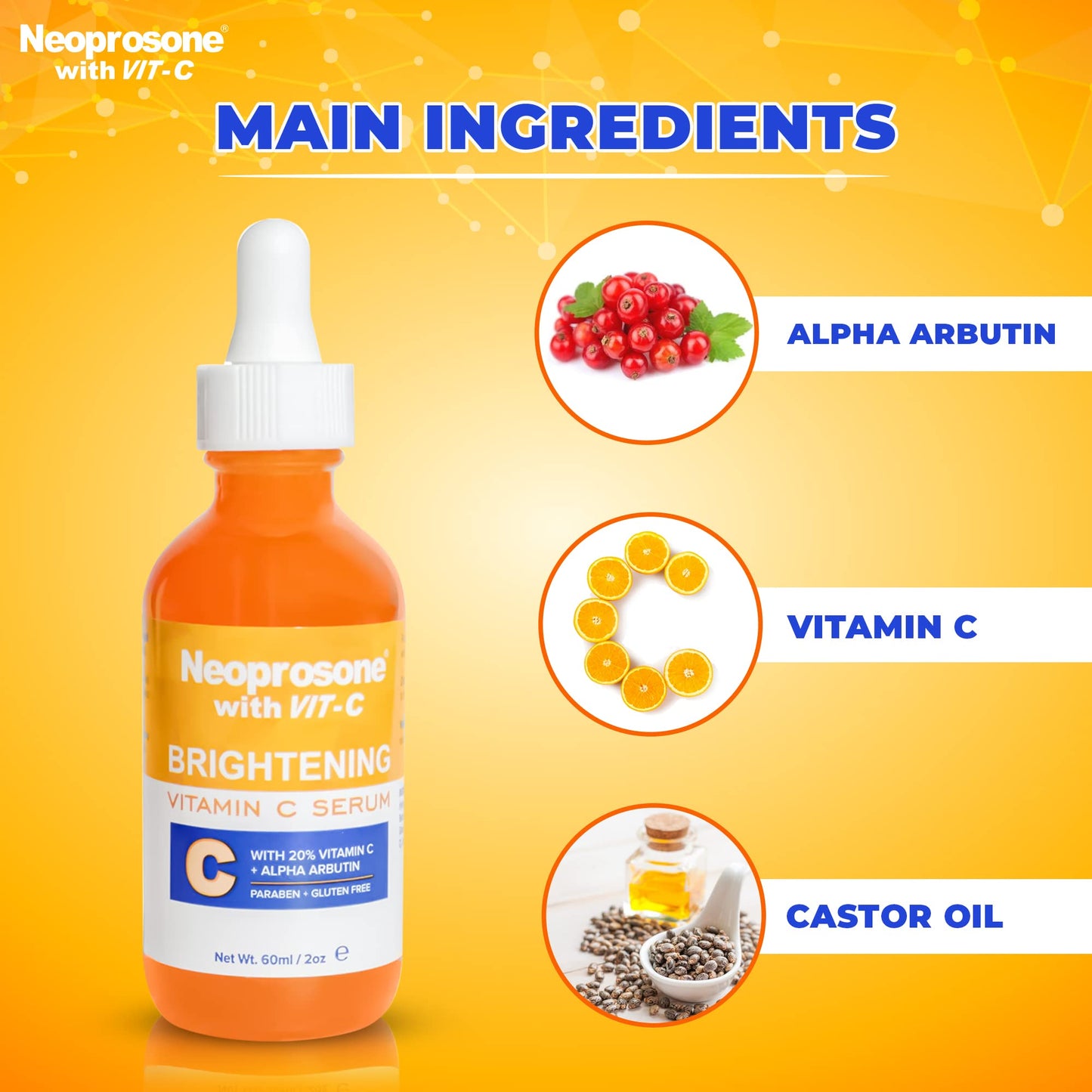 Neoprosone Brightening Serum - 2 Fl oz / 60ml - Formulated to Fade Dark Spots and to Prevent Skin Discolouration, with Alpha Arbutin Complex and Vitamin C