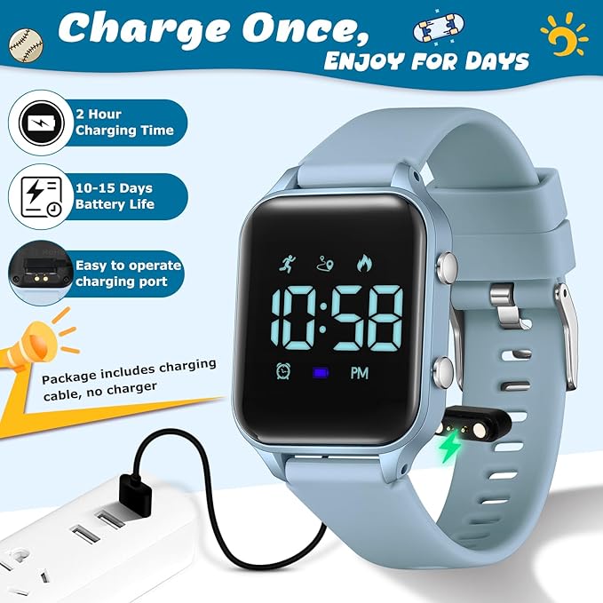 Kids Digital Watches for Boys Girls, Sports Watch with Fitness Tracker, Pedometer, Alarm Clocks, Stopwatch, No App Needed Waterproof Kids Watch, Gift for Teens Student Girls Boys Ages 5-14
