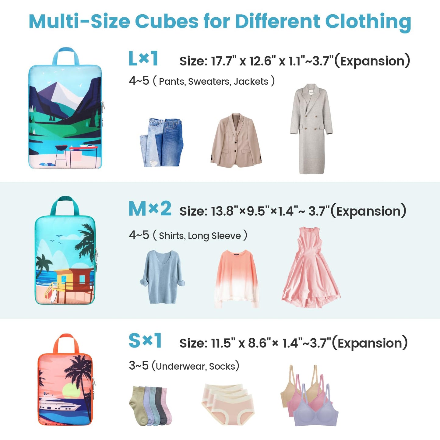 Cambond See Through Mesh Compression Packing Cubes for Travel Women - 4 Set Compression Cubes for Travel, Lightweight Expandable Packing Organizers for Luggage Suitcases, Tourist Landscape