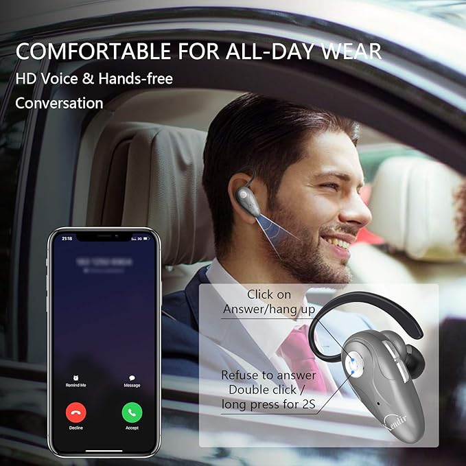 Bluetooth Headset, V5.0 Ultralight Wireless Headphone Cell Phone Earpiece with Mic Headsetcase, Volume Control, Handsfree Earbud for iPhone, Android,Samsung Smartphone