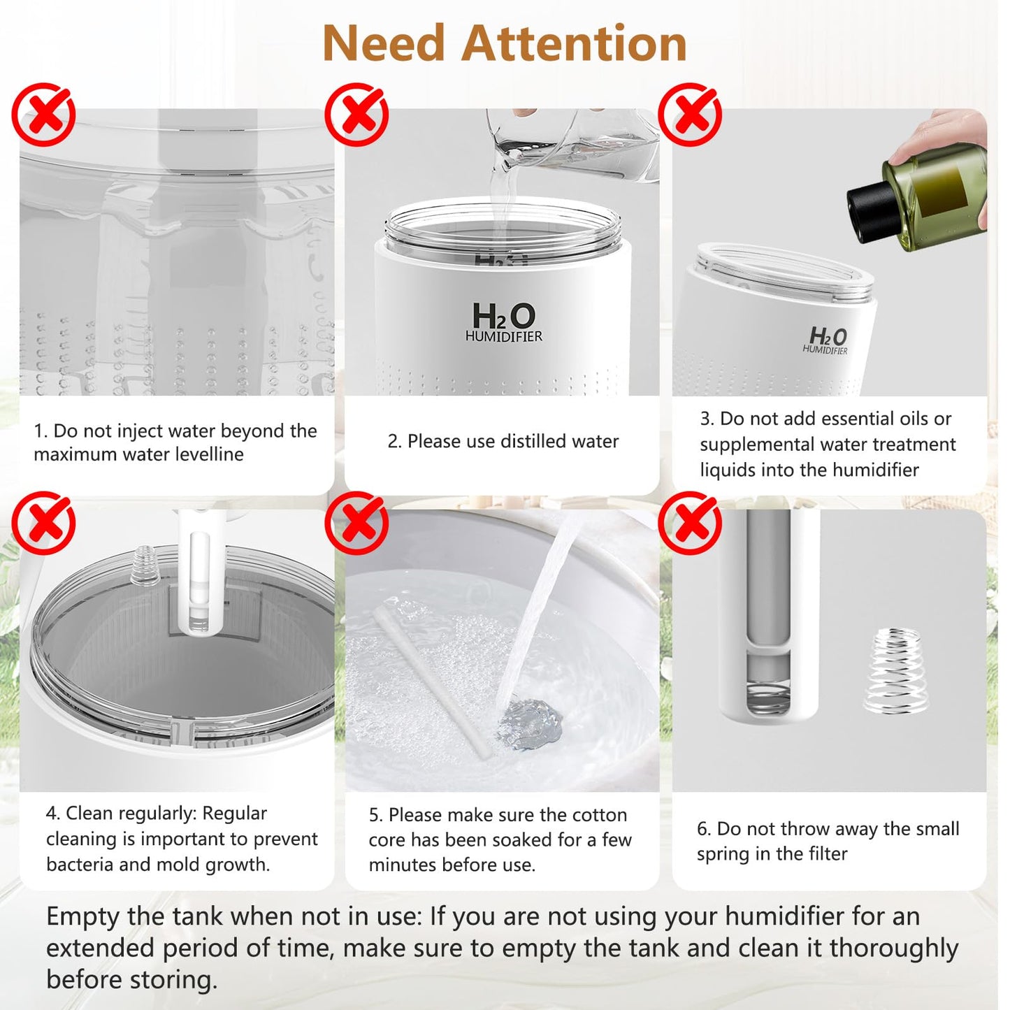 BAMCOO Portable Mini Humidifier, 350ml Small Cool Plant Humidifiers, Rechargeable Personal Desktop Humidifier for Bedroom, Office, Nursery, Travel with Night Light,Auto Shut-Off,3 Filter(white)