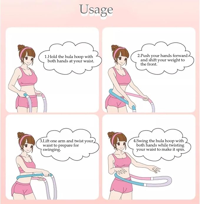 Adjustable Spring Hula Hoop, 3.3 Lbs, Pink/Teal/Gray, Foldable Fitness Waist Trainer for Women