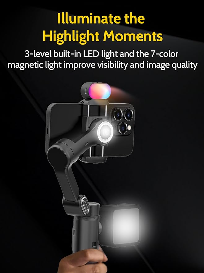3-Axis Gimbal Stabilizer for iPhone & Android w/RGB Light, Handheld Phone Gimbal for Video Recording w/AI Tracking,1/4 Thread, Extendable Tripod, Padded Carry Bag(Smart X Complete Combo1)