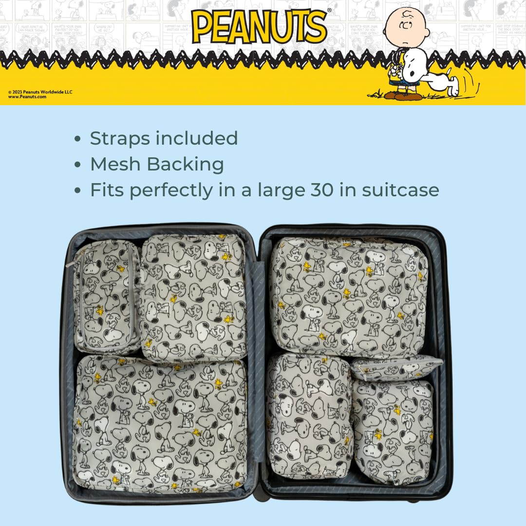 Peanuts Snoopy Beauty 7 Piece Soft Storage Organization Packing Cubes Travel Set (Officially Licensed Product) By Franco Collectibles