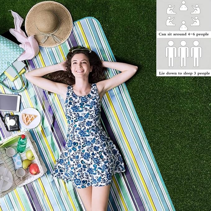 K Y KANGYUN Extra Large Picnic Blanket Outdoor Beach Blankets, Water-Resistant Foldable Sandproof Blankets Cute Picnic Mat for Beach, Camping Grass Lawn Park Mats (Blue, 80x60 in)