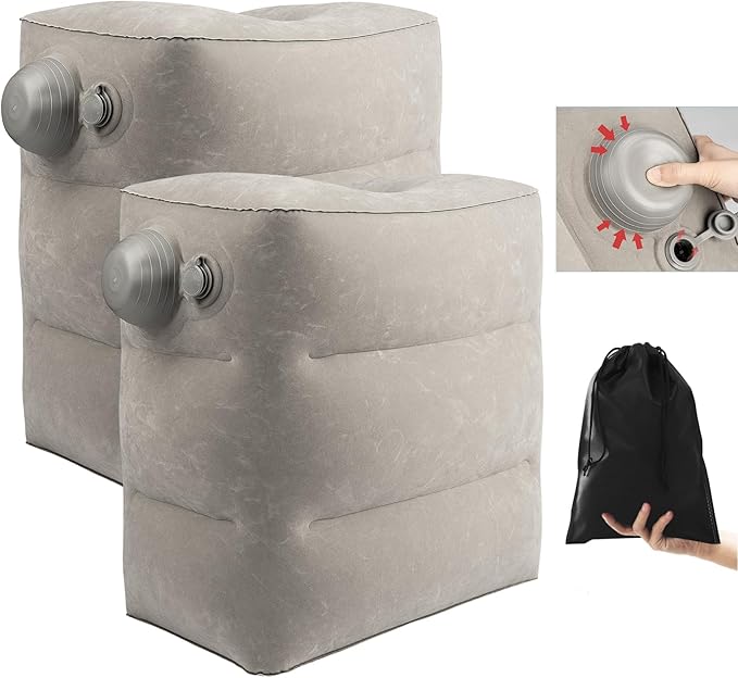 2 Pack Inflatable Foot Rest for Air Travel,Airplane Travel Foot Rest Adjustable Height,Car/Airplane,Footrest Pillow with Pump for Office,Airplane,Train,Cars,Home