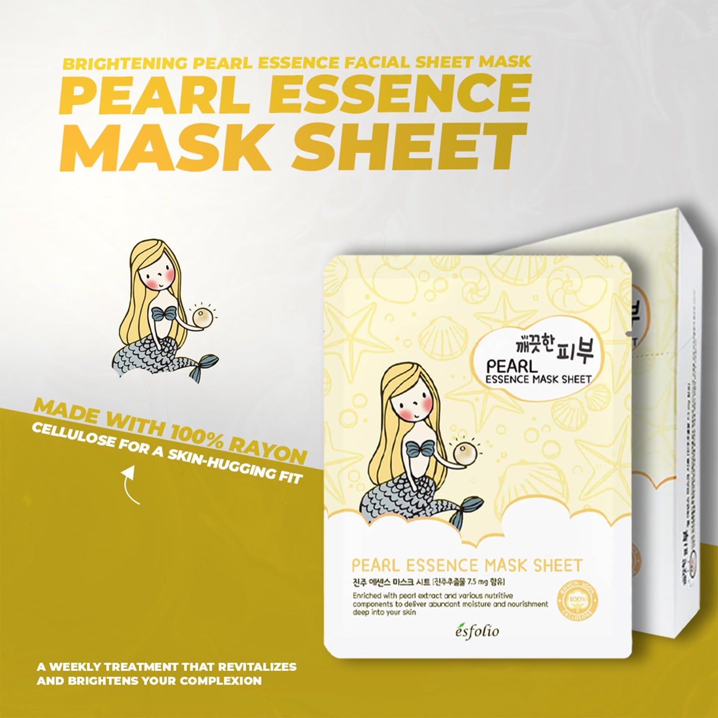 esfolio Pure Skin Mask Box – Pearl Essence Sheet Mask Set, Hydrating & Nourishing Korean Face Masks, Revitalizing Skincare for Soft, Smooth, and Radiant Skin (Pack of 10)