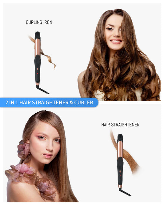 Dual Voltage Curling Iron 2-in-1 Curling Iron 1 Inch,(100V~250V) Dual Voltage Hair Straightener Travel Curling IRO European Flat Iron