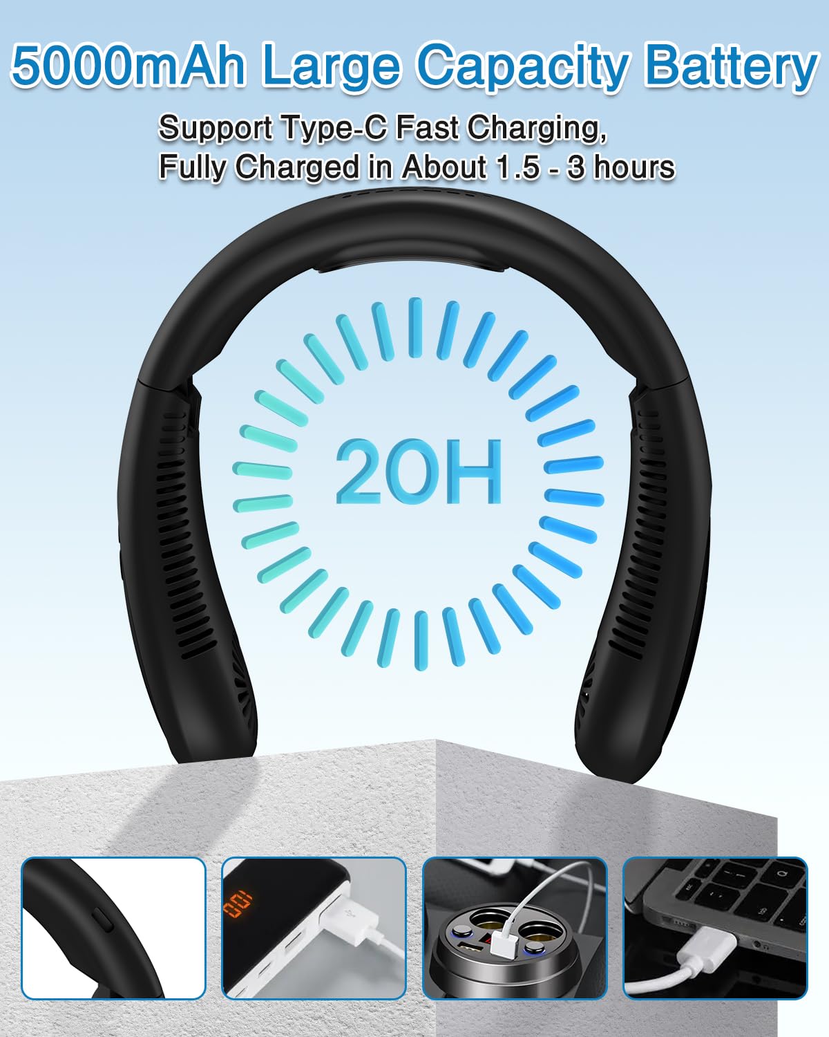 GAITIR Neck Air Conditioner, Portable Neck Fan with Cooling Plate 360°Cooling Airflow, 5000mah Rechargeable USB Fan Hands Free Bladeless Wearable Foldable Mini Fan for Men Women Home Office Outdoor