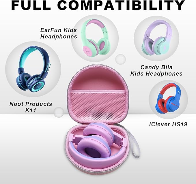 Kids Headphone Case Compatible with iClever BTH12 / HS19 / BTH26 / JBL JR320BT / JoySpark-T5 / Candy Bila BH03 / EarFun/IMYB/MIDOLA MD-B01 / noot Products Foldable Kids Headphones, Pink (Case Only)