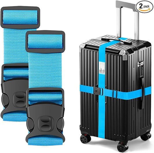 BILIONE Luggage Straps TSA Approved Add a Bag Premium Accessory for Travel Bag Closure (Sky Blue, 2)