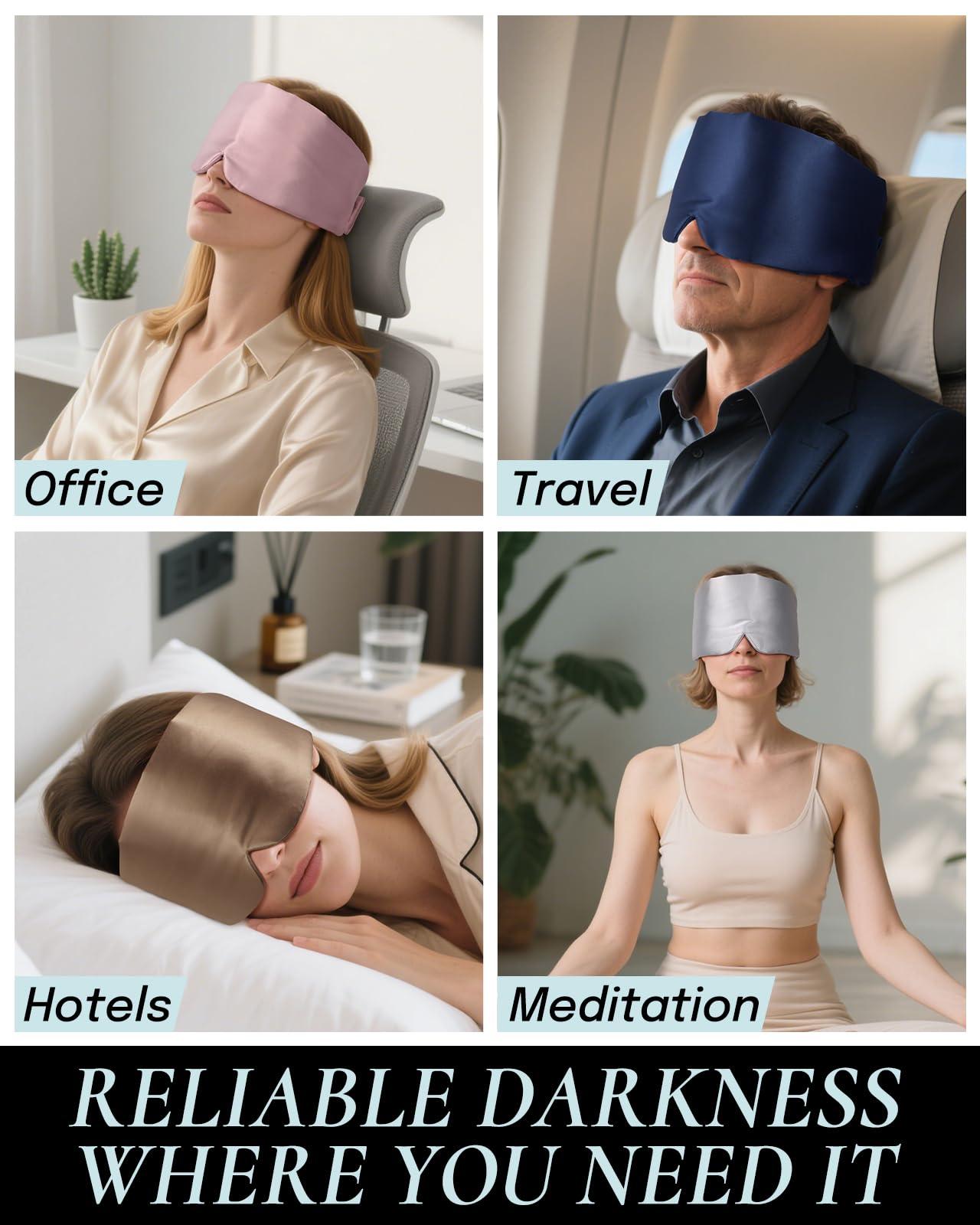 Zenssia Satin Sleep Mask for Women and Men, Lightweight Padded Eye Mask with Adjustable Strap, Comfort Blackout for Travel and Nap - Light Plum