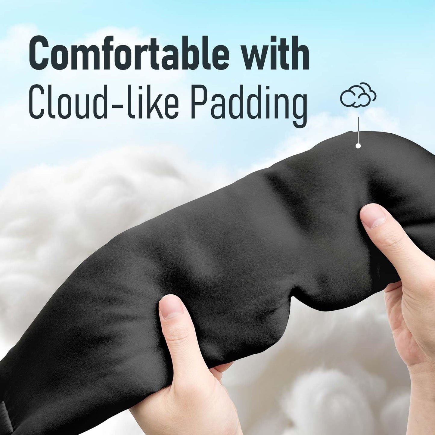 SOLZEK Nature Silk Sleeping Mask Soft Featherweight Eye Mask Large Wrap-Around Blindfold with Adjustable Velcro Blackout for Wild Sleeper Nose Cut (Black)