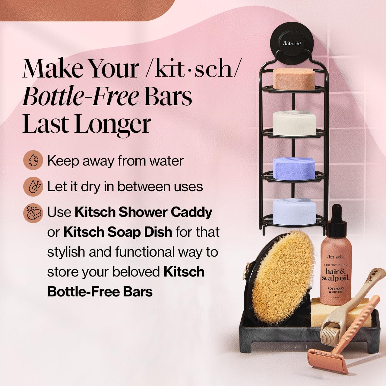 Kitsch Castor Oil Shampoo & Shea Butter Conditioner Bar – Shampoo and Conditioner Set - Hydrating & Moisturizing Bar Soap - Free of Paraben, Silicone, Sulfate - Made in USA - 2pc Set