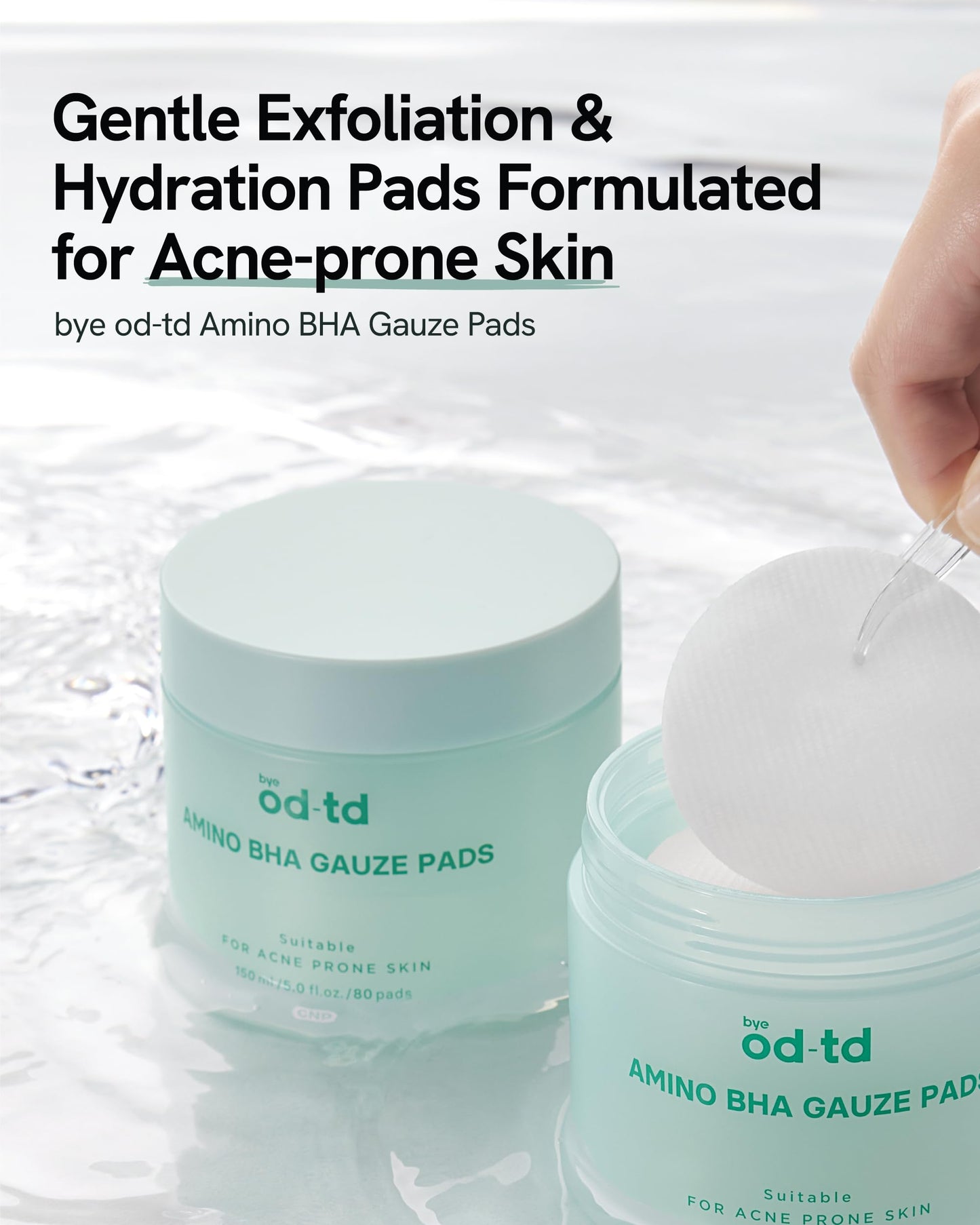 bye od-td Amino BHA Pads (80 Count) - Pre-Soaked Oil Control Cotton Pads for Gentle Exfoliation, Soothing & Hydration, Korean Skin Care. Amino Acid, Salicylic Acid, Tea Tree