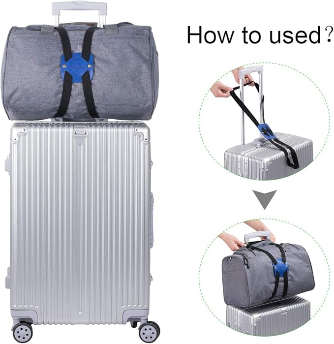 Adjustable Luggage Straps for Suitcases Add a Bag High Elastic Travel Bag Bungees Connecting Carry On Bag TSA Approved (2 Pack Blue)