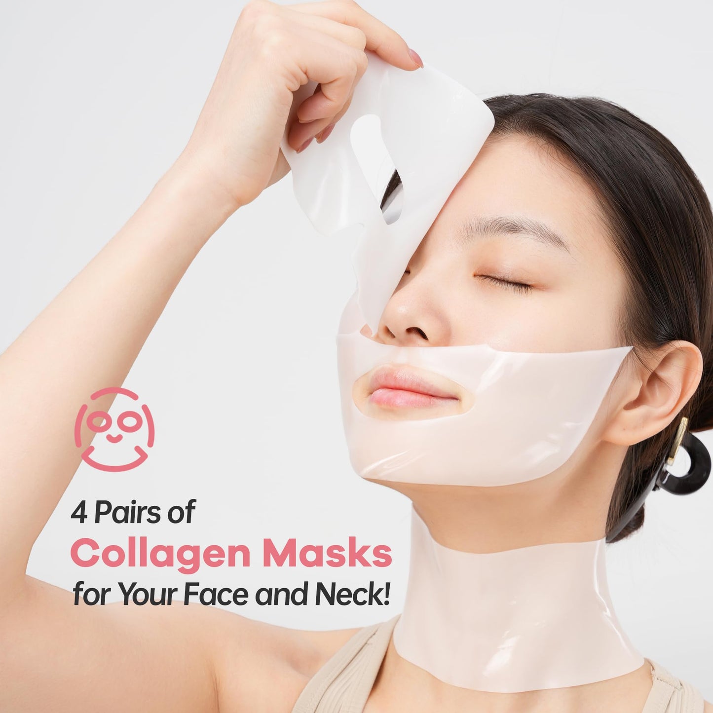 HYDROSMOOTH Bio-Collagen Overnight Mask for FACE + NECK, Glass Skin, Hydrating, Firming, Pore Minimizing, Elasticity Improvement, 50g x 4 pack