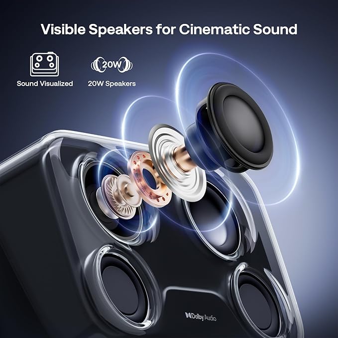 Aurzen BOOM mini Google TV 4K Supported Smart Portable Projector with WiFi and Bluetooth, Outdoor & Home Movie Projector with 20W Speakers DoIby Audio, Real-Time Focus, 500 ANSI Lumens, Black