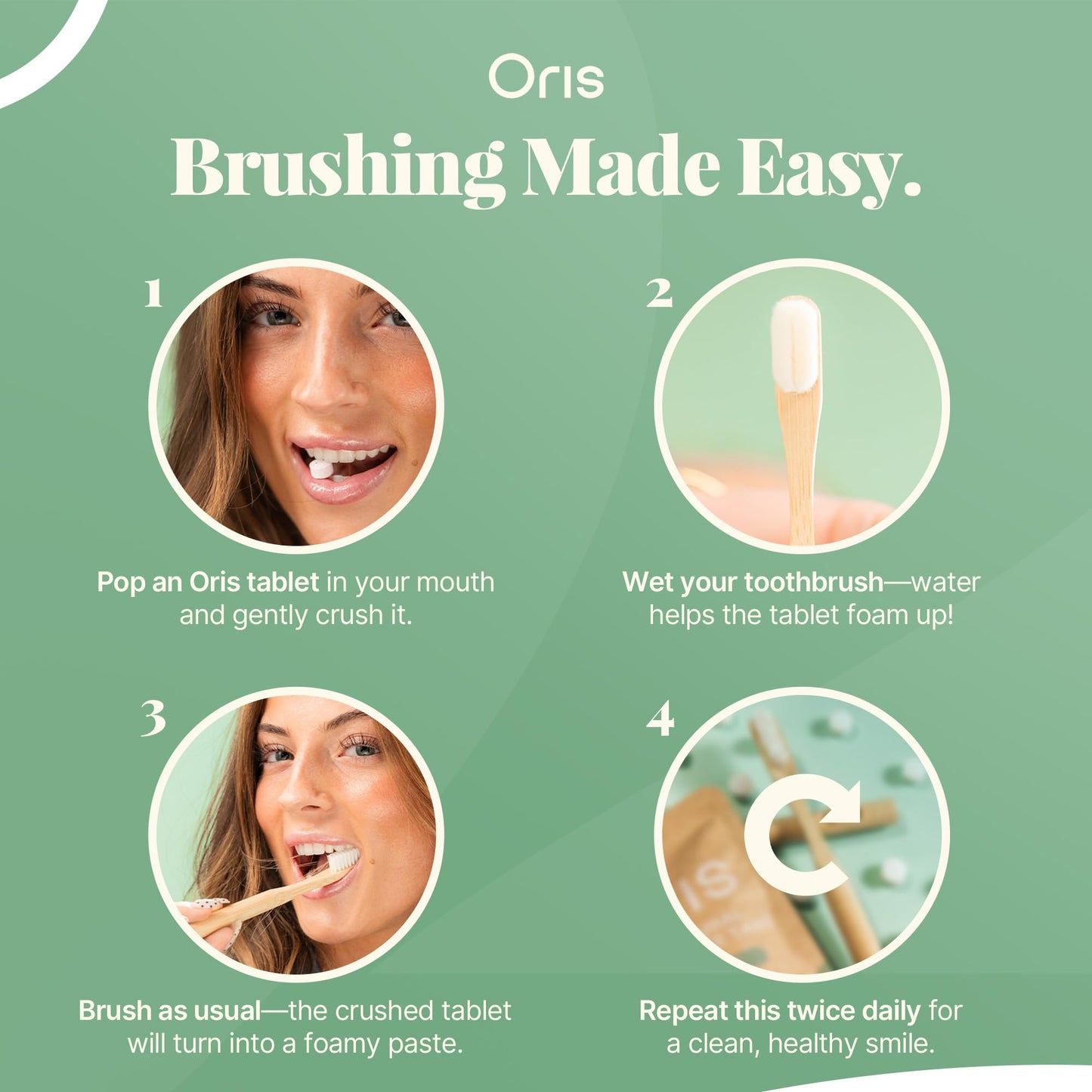 Oris Natural Toothpaste Tablets - Hydroxyapatite Toothpaste Tablets for Enamel Remineralization, Kid-Friendly Tooth Tabs for Brushing Teeth & Travel-Ready - 62ct (Spearmint)