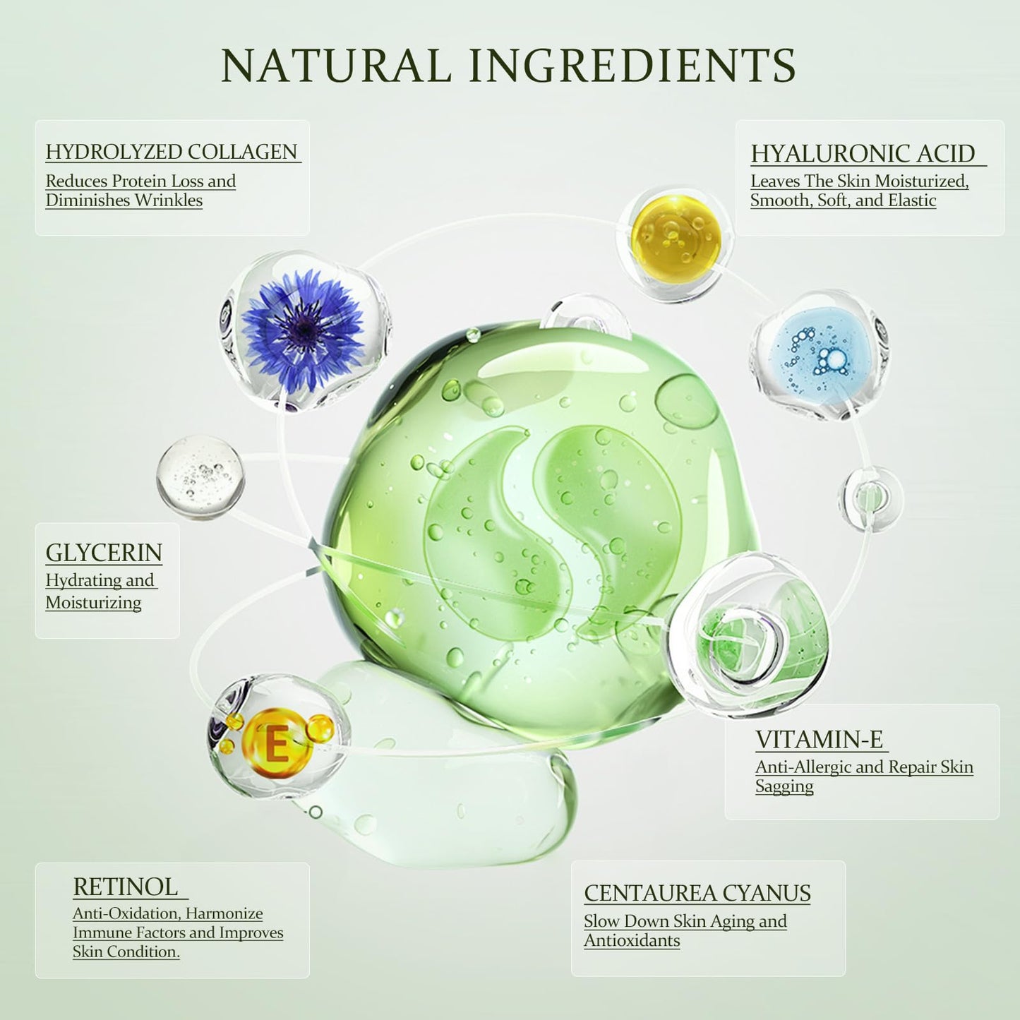 YOYORY Under Eye Patches Masks - for Eye Bags with Collagen and Hyaluronic Acid, Dark Circles,and Fine Lines, Fade Wrinkles Treatment for Women and Men - 60 Pcs Green