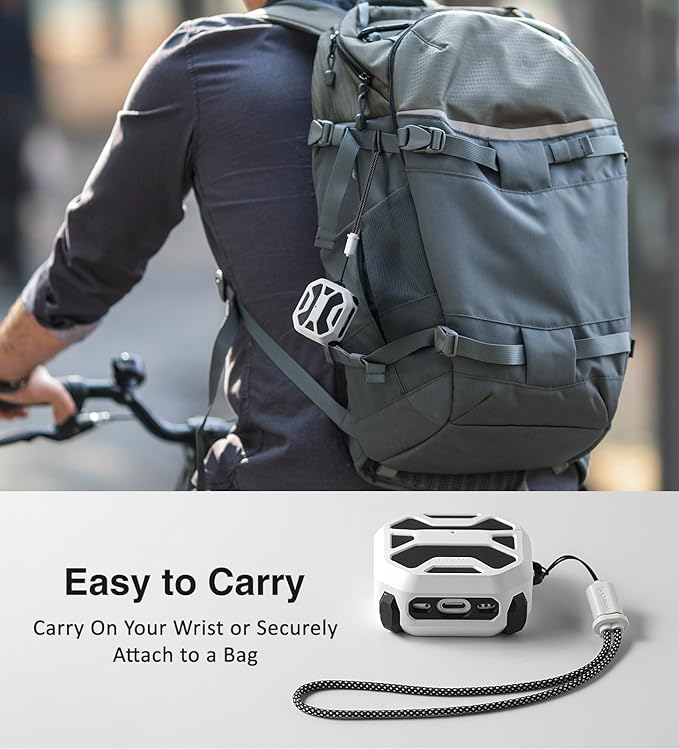 Compatible with AirPods 4 Case, Rugged TPU Double-Layer Cover, Powerful Shockproof Full Protection with Lanyard, Reinforced Magnetic Lid Lock for AirPods 4th Generation case(Black+White)