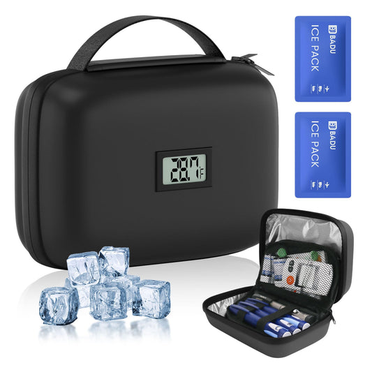 Insulin Cooler Travel Case with Temperature Display, TSA Approved Diabetic Cooling Bag for Insulin Pens and Supplies, Refrigerated Medicine Organizer with 2 Ice Packs