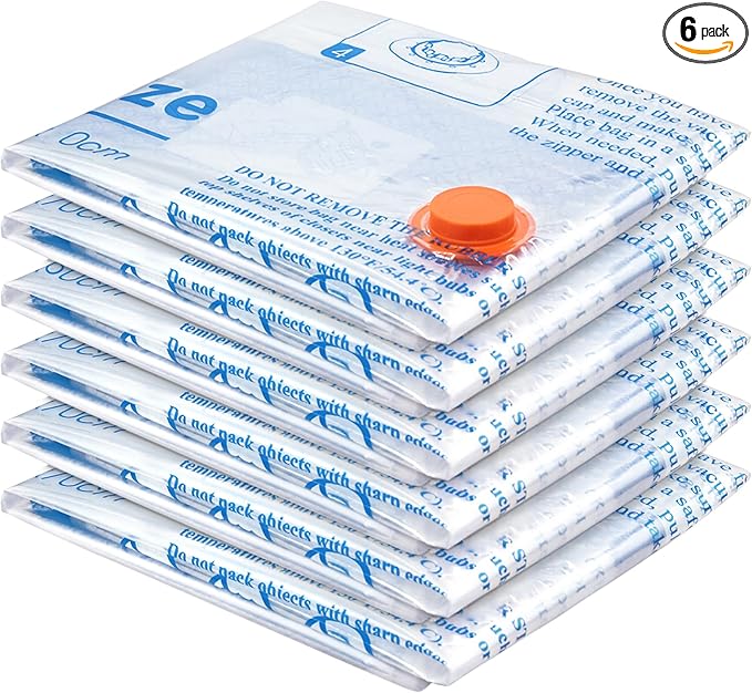Vacuum Storage Bags 6 Large, Plastic Packaging Bags,Space Saver Bags for Clothes, Pillows, Comforters, Blankets, Bedding(NO PUMP)