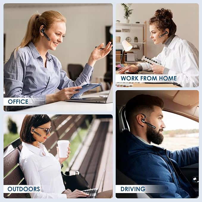 Bluetooth Headset, Wireless Bluetooth Earpiece V5.0 Hands-Free Earphones with Built-in Mic for Driving/Business/Office, Compatible with iPhone and Android (Black)